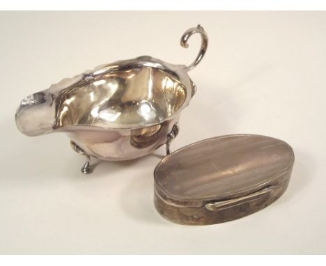 SAUCE BOAT ETC. A sauce boat &amp; an engine turned trinket box.