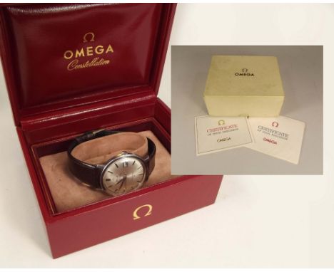 OMEGA. Mid 1960's stainless steel cased Omega Constellation automatic chronometer. The brushed steel dial with baton numerals