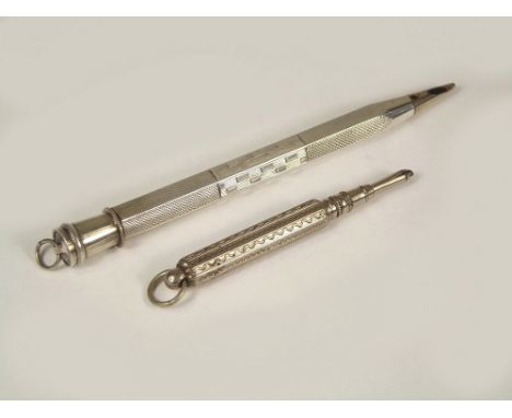 PENCILS. An Art Deco sterling silver pencil &amp; one other small pencil.