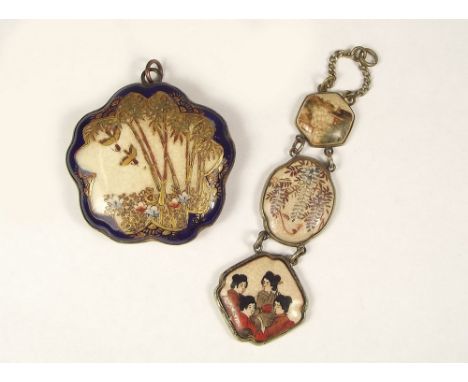 SATSUMA. A 19th/20th century Satsuma pendant, 10cm &amp; a Satsuma button, converted to a pendant, 4.5cm.