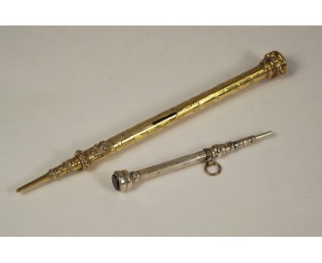 MORDAN &amp; CO. A gold plated seal top, push-up pencil by S. Mordan &amp; Co., &amp; a smaller push-up pencil.