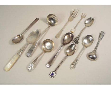 FLATWARE. A George III Scottish silver toddy ladle, Edinburgh 1806 &amp; various spoons etc.