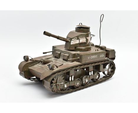 A SCRATCH HANDBUILT METAL MODEL, of a WWII period US Tank, in the style of an M3 Stuart tank, the model is well constructed f