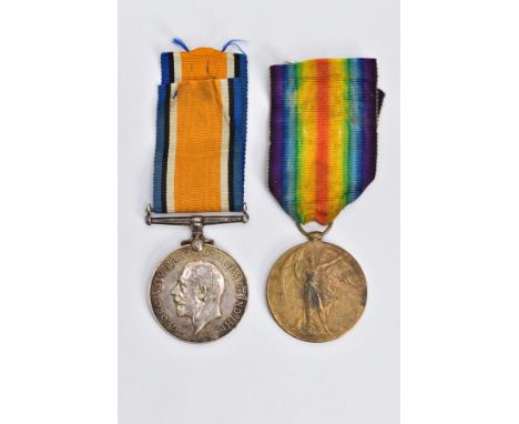 BRITISH WAR &amp; VICTORY MEDAL PAIR, named to T-393982 Pte J.A.Heaton Army Service Corps, medals are loose with correct ribb