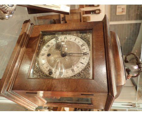 Walnut cased ICI presentation bracket clock from Goldsmiths and Silversmiths of London with Westminster chime 