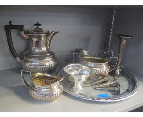 Mixed silver plate to include a tray, teapot and other items 