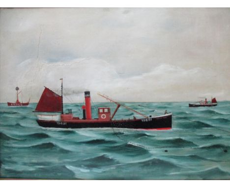 Attributed to George Race (1872-1957) - a seascape with the sail steam boat 'Twenty Nine YH6 91', a Drifter with its fishing 