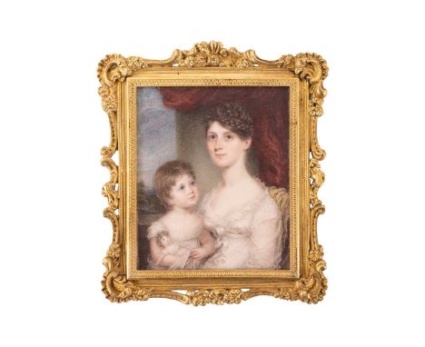 Attributed to John Jukes (1772 - 1831), a portrait of Mrs Josiah Stewart and her daughter Charlotte, unsigned, inscribed on c