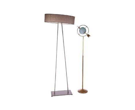 An Art Deco style Armillary Sphere type standard lamp, 198 cm overall height, together with a satin black and alabaster stand