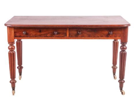 A William IV/Victorian mahogany D-shaped side table in the manner of Gillow of Lancaster, with turned cluster column legs and