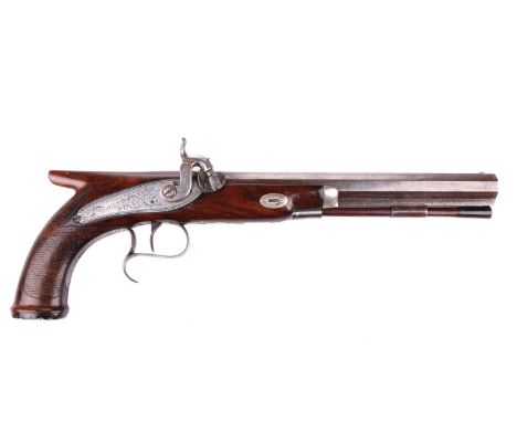 Pryse &amp; Redman of Birmingham, a saw-handled percussion target pistol with an octagonal barrel and chequered walnut stocki