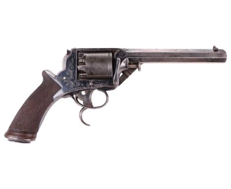 A cased 54-bore (?) Tranter's 3rd model patent, double action percussion five-shot revolver, Serial No: 3,540-T, retailed by 