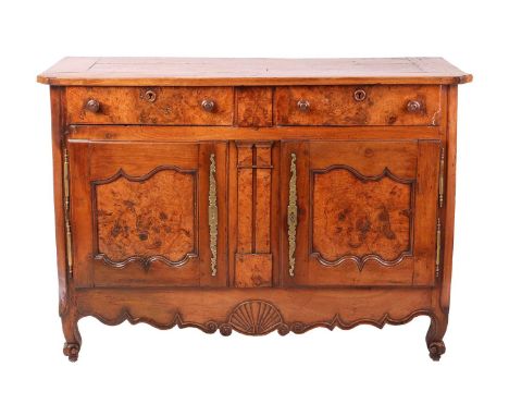 A late 18th-century French field walnut, fruitwood and chestnut vaiselier/buffet cupboard. with cnanted corners, fitted a pai
