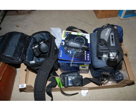 A "Sony" camcorder, Fuji film, Finepix camera, etc.