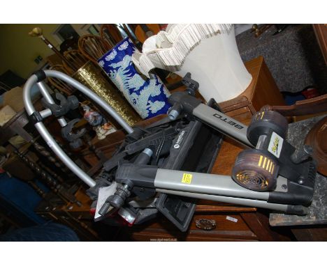 A "Westfalia" BC60 cycle carrier with key and manual for fitting to standard ball towing hitch, plus a rolling road frame wit