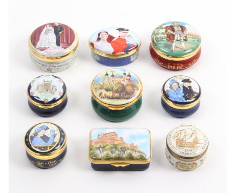Nine enamel boxes, five by Crummles, two by Kingsley, one by Royal Doulton and one by Staffordshire Enamels         (9)