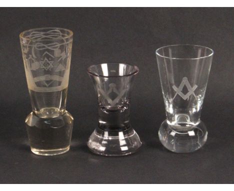 Of Masonic Interest – nine items comprising three Masonic firing glasses, largest 13cm, a rectangular box attributed to Mauch