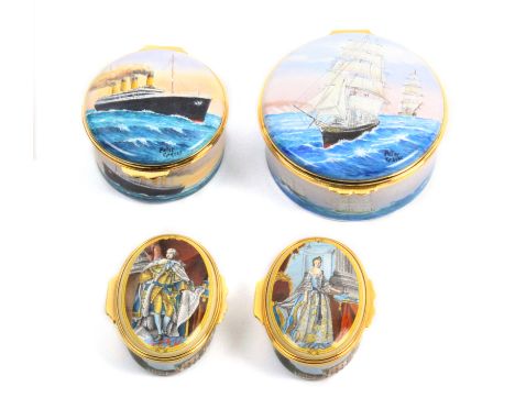 Four enamel boxes, two for Buckingham Palace, two by Elliot Hall comprising: George III – Buckingham Palace, 167/500, hinge d