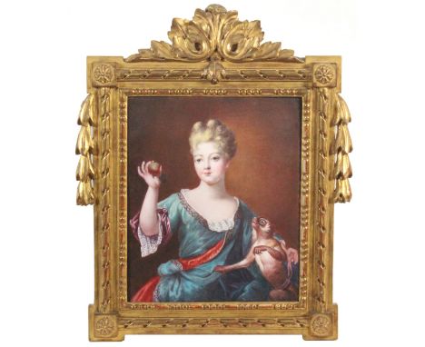 A French enamel plaque, depicting Marie-Anne de Bourbon-Conti after the original by Pierre Gobart, the three quarter length s
