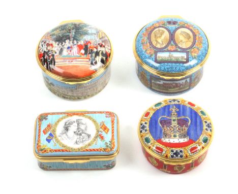 Four enamel boxes by Halcyon Days comprising To Commemorate the 150th Anniversary of The Opening of The Great Exhibition by Q
