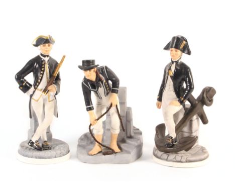 Three W J Sutty nautical ceramic figures comprising “Midshipman” 84/250, 27cm, “Seaman” 84/250 and “Lieutenant” 70/250 (3)