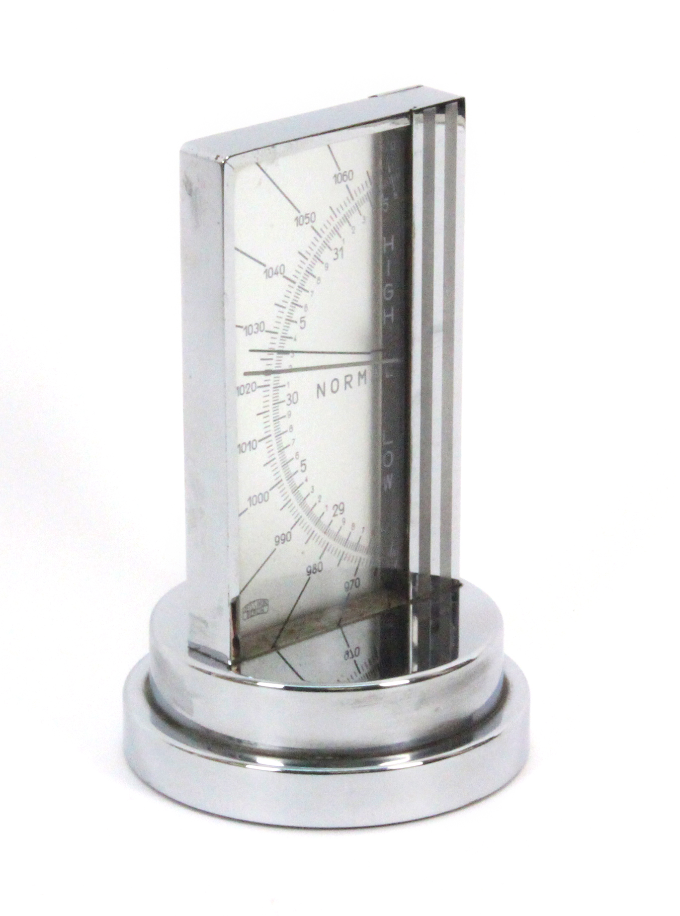 An Art Deco Style Zeiss Ikon desk barometer, in glass and chrome