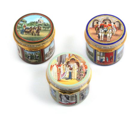 Three enamel boxes by Halcyon Days comprising A Tribute to His Royal Highness The Duke of Edinburgh on his 75th Birthday, 199