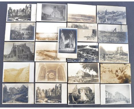 WWI First World War - a scarce collection of x21 original German (or French) real photographic postcards showing bomb damage,