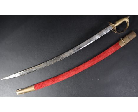 A vintage 20th Century Indian cavalry type sword. The sword with a tiger head pommel, x3 bar brass basket guard hilt and a lo