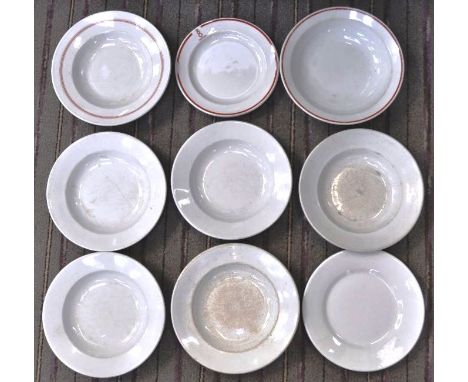 A collection of x9 WWII Second World War Third Reich Nazi German made ceramic plates and bowls. All white, some with decorati