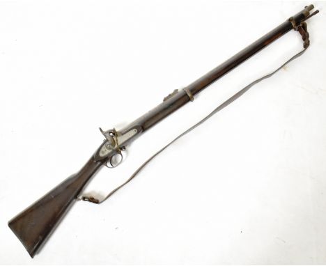 A 19th century Victorian British Army issued 1864 pattern percussion cap rifle. Complete example, complete with safety chain,