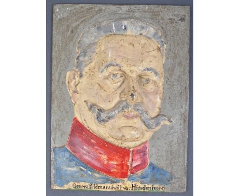 An early to mid-20th century WWI First World War period cast iron wall plaque depicting ' Generalfeldmarschall Von Hindenburg