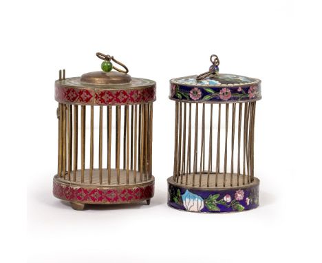 A CLOISONNE CRICKET CAGE and a further enamel decorated cage (2)
