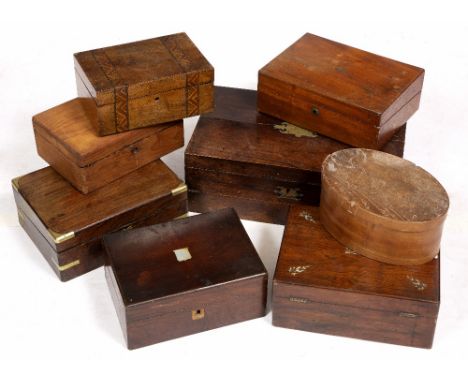 A COLLECTION OF ANTIQUE BOXES to include a 19th century rosewood writing slope, 49.5cm wide x 27cm deep x 17cm high together 