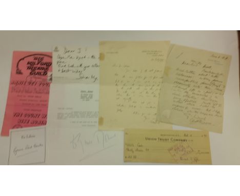 LITERATURE, signed letters, cheque etc., inc. Robert Hichens, W. Jacob, Erni Pyle, Simon Nye etc., G to VG, 8