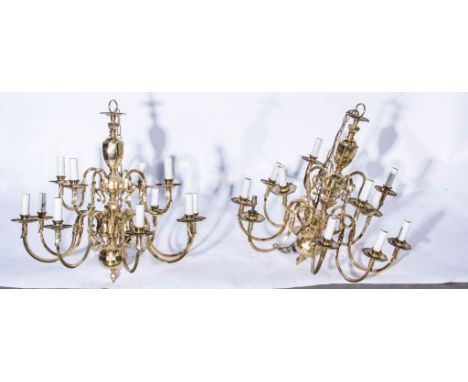 Pair of Dutch style brass twelve light hanging chandeliers (2).