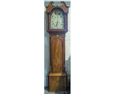 George III mahogany longcase clock, eight day movement, painted dial, domed top