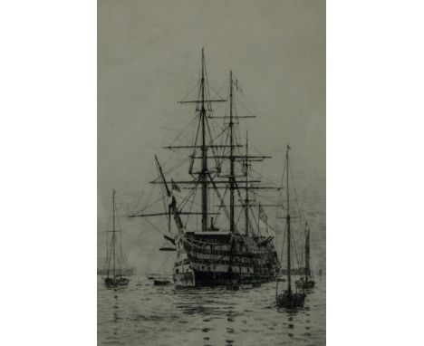 Rowland Langmaid, "HMS Victory At Rest", signed etching, 30cm x 23cm, and another - "The Cutty Sark", (2).