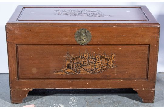 Singapore Carved Camphor Wood Chest Engraved Br Lock Singapore Carved Camphor Wood Chest Engraved Br Lock