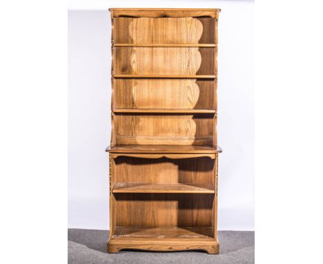 Ercol blonde beech waterfall-style open bookcase, 92 x 37 x 192cms.