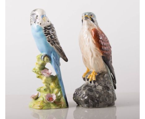 Beswick - Budgerigar, 1261a, 1951/67, first edition, Kestrel, 2639, 1979/86, whisky flask, Lapwing, 2416, 1972/75, first edit