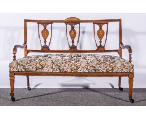 Small sofa, 18th Century style walnut frame with fruitwood inlays, 111 x 55 x 79cms