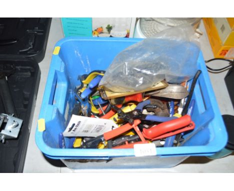 A box of various hand tools 
