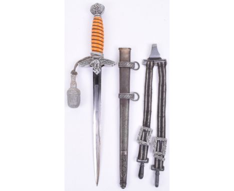 Luftwaffe 2nd Pattern Officers Dress Dagger with Straps and Knot, orange celluloid grip retaining the original wire, swastika