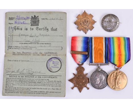 WW1 1914 “Mons Bar” Medal Trio Scots Guards, awarded to “3473 PTE G E S ROGERS S GDS”. August – November bar attached to 1914