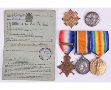 WW1 1914 “Mons Bar” Medal Trio Scots Guards, awarded to “3473 PTE G E S ROGERS S GDS”. August – November bar attached to 1914