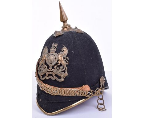 Post 1902 Royal Engineers Officers Home Service Helmet, blue cloth body with gilt front trim, leather backed linked chin chai