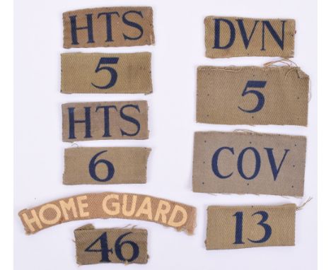 Selection of WW2 Home Guard Insignia, consisting of printed designation insignias HTS 5 for 5th (Harpenden) Battalion Hertfor