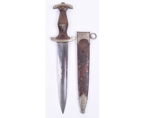 Third Reich SA Enlisted Mans Dress Dagger, brown wooden handle with metal eagle and enamel SA device inserted into the handle