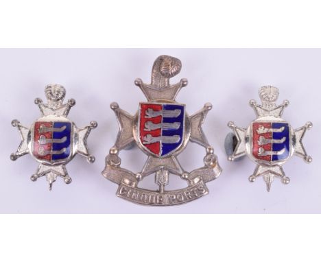 5th Cinque Ports Battalion Royal Sussex Regiment Officers Cap and Collar Badge Set, fine quality white metal and enamelled ex